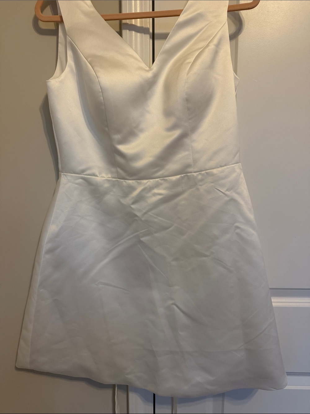 Satin V-Neck White Mini Dress